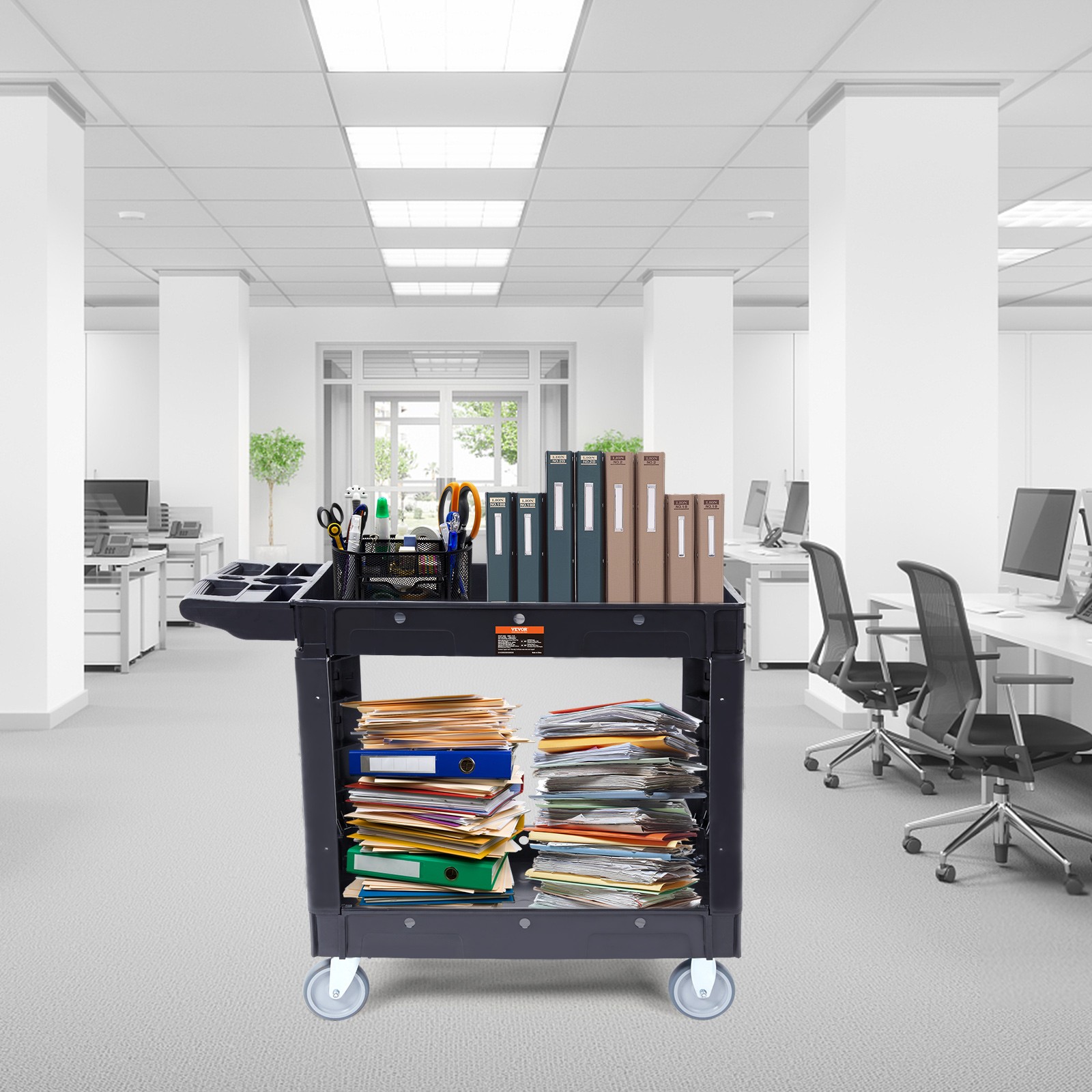 VEVOR Utility Service Cart Rolling Cart 2 Shelf 550LBS with 360° Swivel Wheels