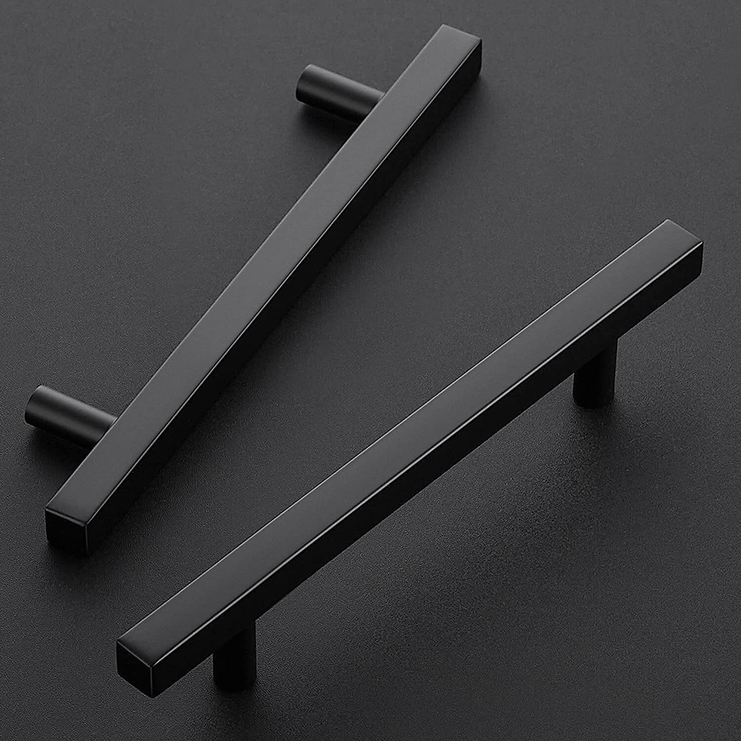 Matte Black Square Modern Cabinet Handles Pulls Kitchen Drawer Stainless Steel