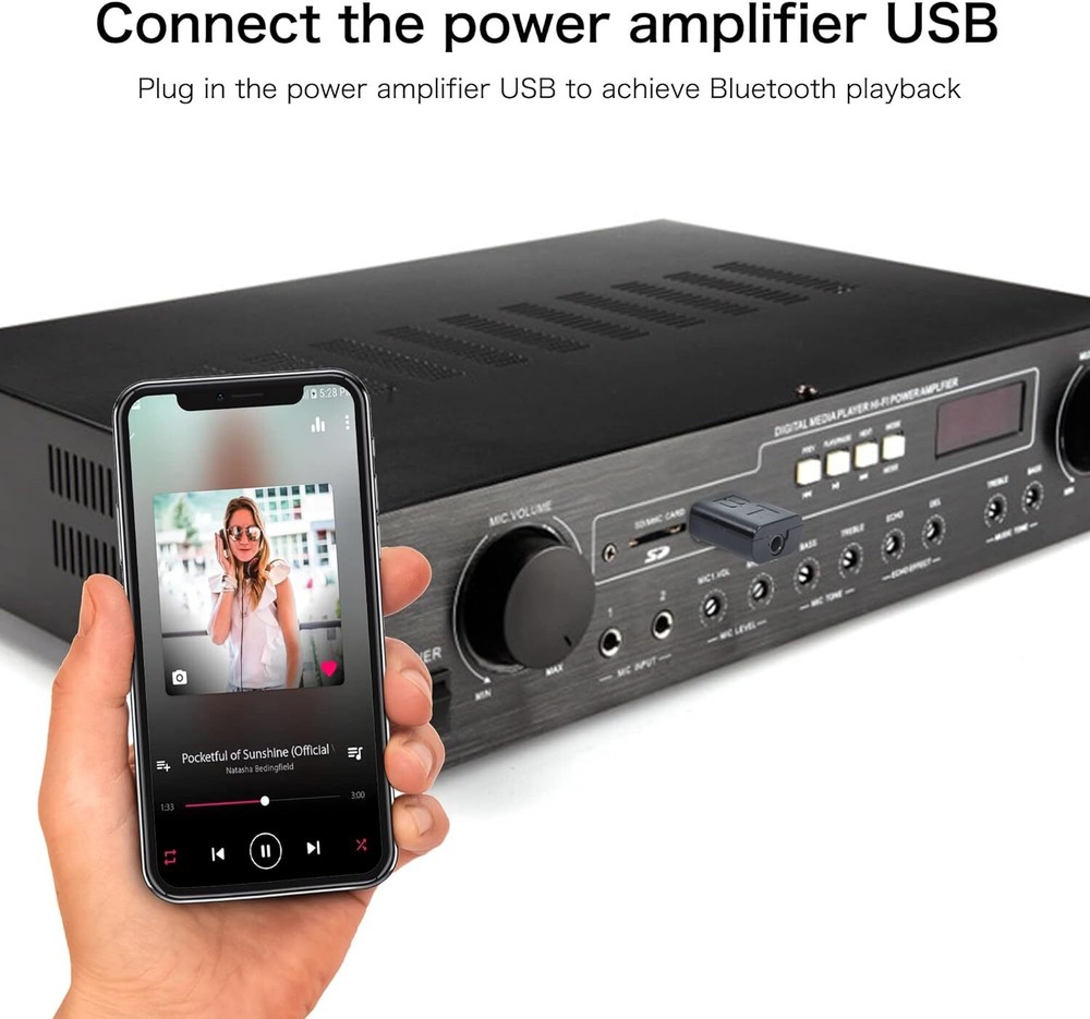 QIANRENON Car Bluetooth 5.0 Receiver, USB/AUX Dual Interface Wireless Blue
