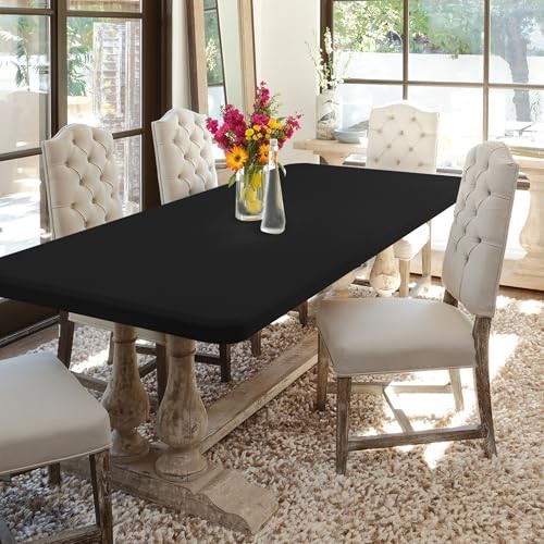 Fitted Table Cloth Rectangle Table 42x72 Inch-2 Pack Black Elastic Spandex