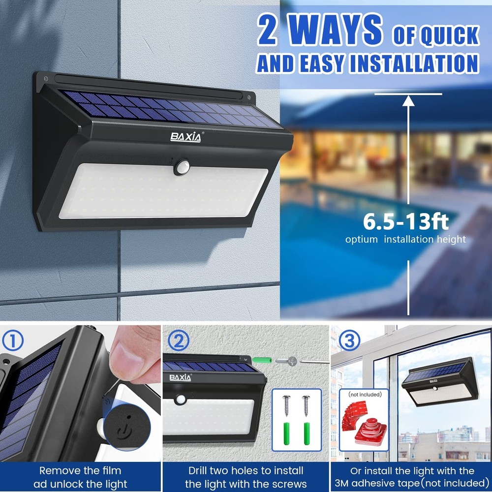 BAXIA TECHNOLOGY Solar Lights Outdoor Waterproof 100 LED Wireless Security Mo...