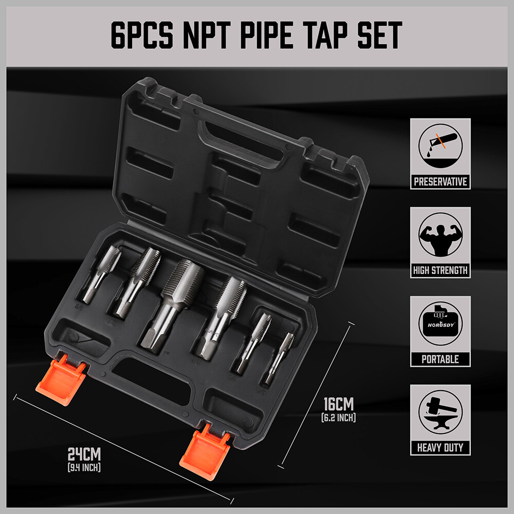 NEW 6 Piece NPT Taper Pipe Tap Set 1/8" 1/4" 3/8" 1/2" 3/4" 1" Full Set Threader