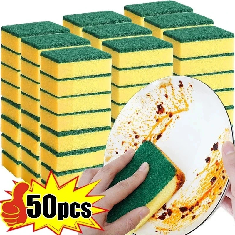 50 pcs Highly absorbent double-sided sponge magic cleaning pot rust sponge