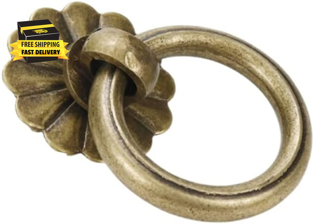 6Pcs Antique Brass Drop Ring Pulls Vintage round Pull Ring for Drawer Cabinet, B