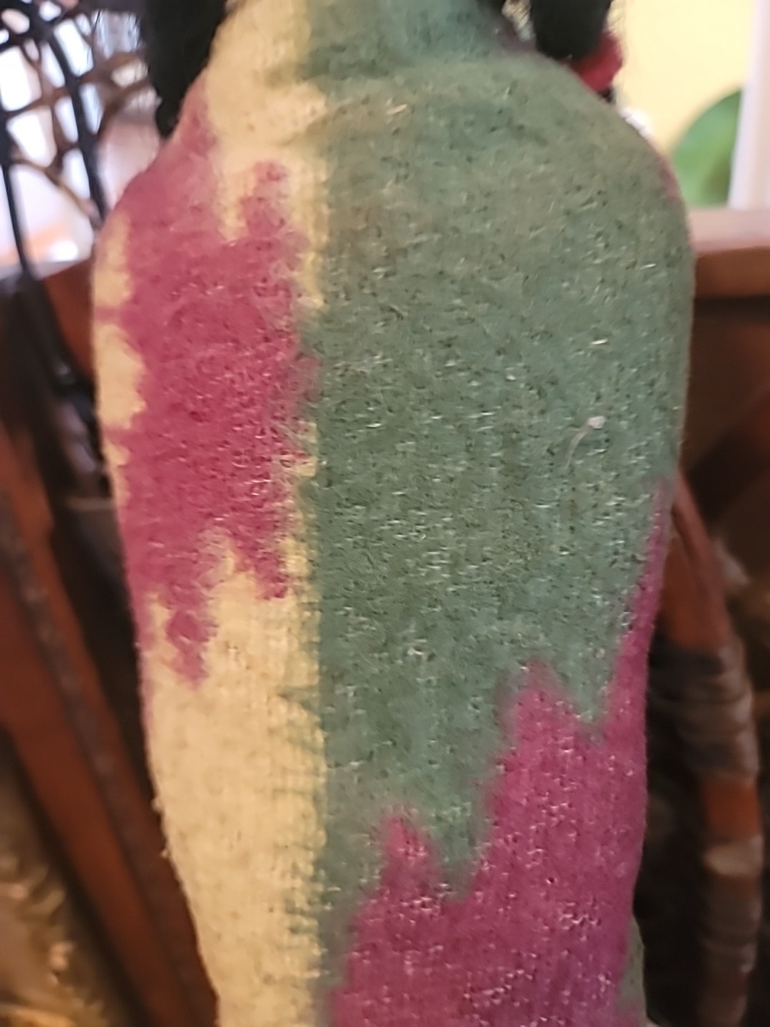 Antique Skookum Doll Early Paint Face Wool Straw Stuffed Mohair Wood Legs 15 1/2