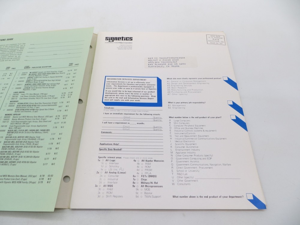SIGNETICS Application Notes / Product Data Sheets 1978 vtg technology reference