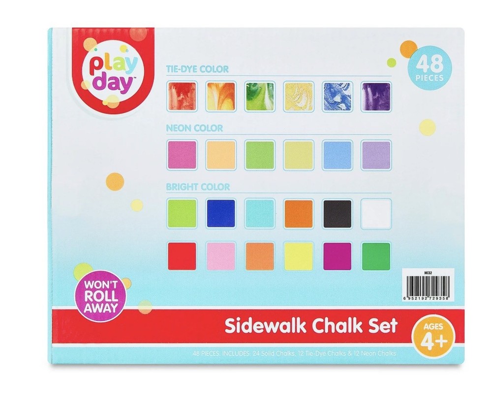 Play Day 48 Count Multicolor Sidewalk Chalk Set - tie dye- neon and solid chalks