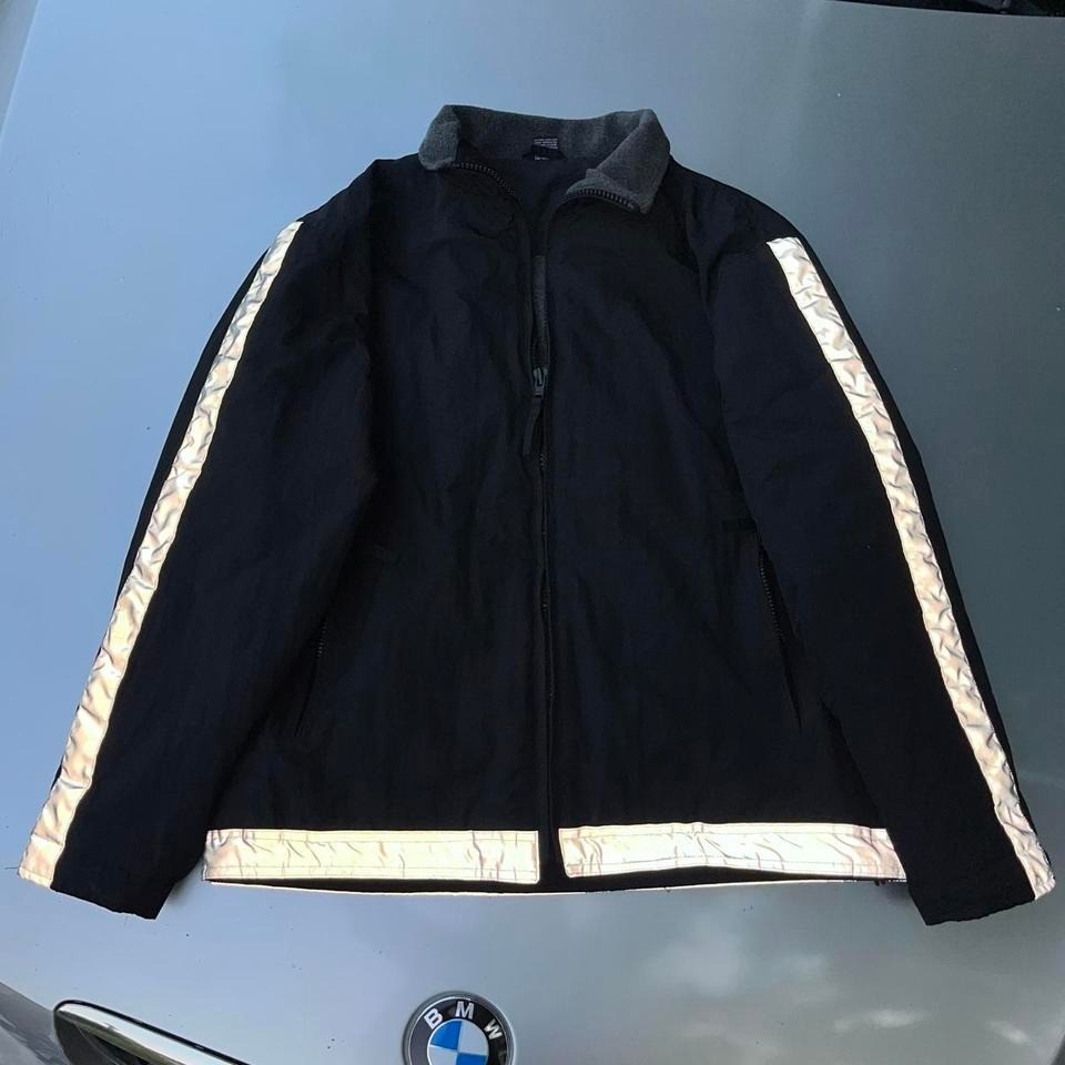 Black fleece lined reflective winter ski jacket with adjustable waist