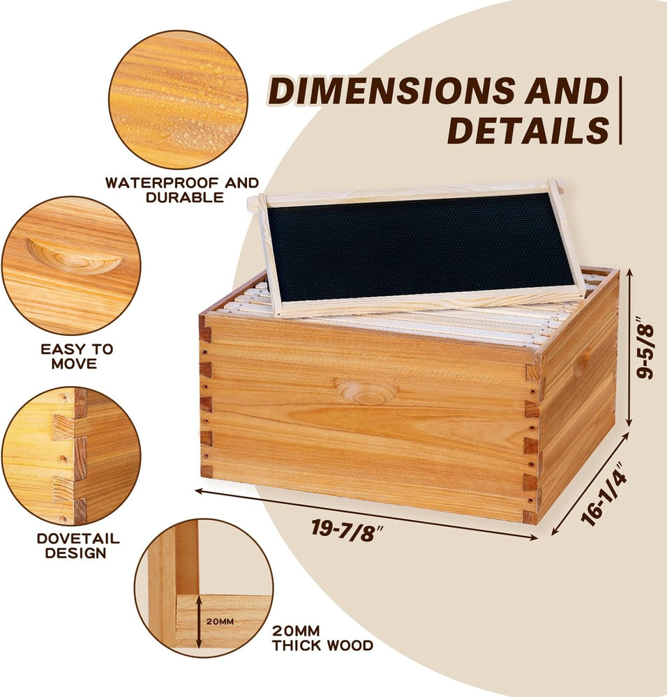 10-Frame Langstroth Bee Hive Complete Bee Hive Kit Beeswax Coated Include Beehiv