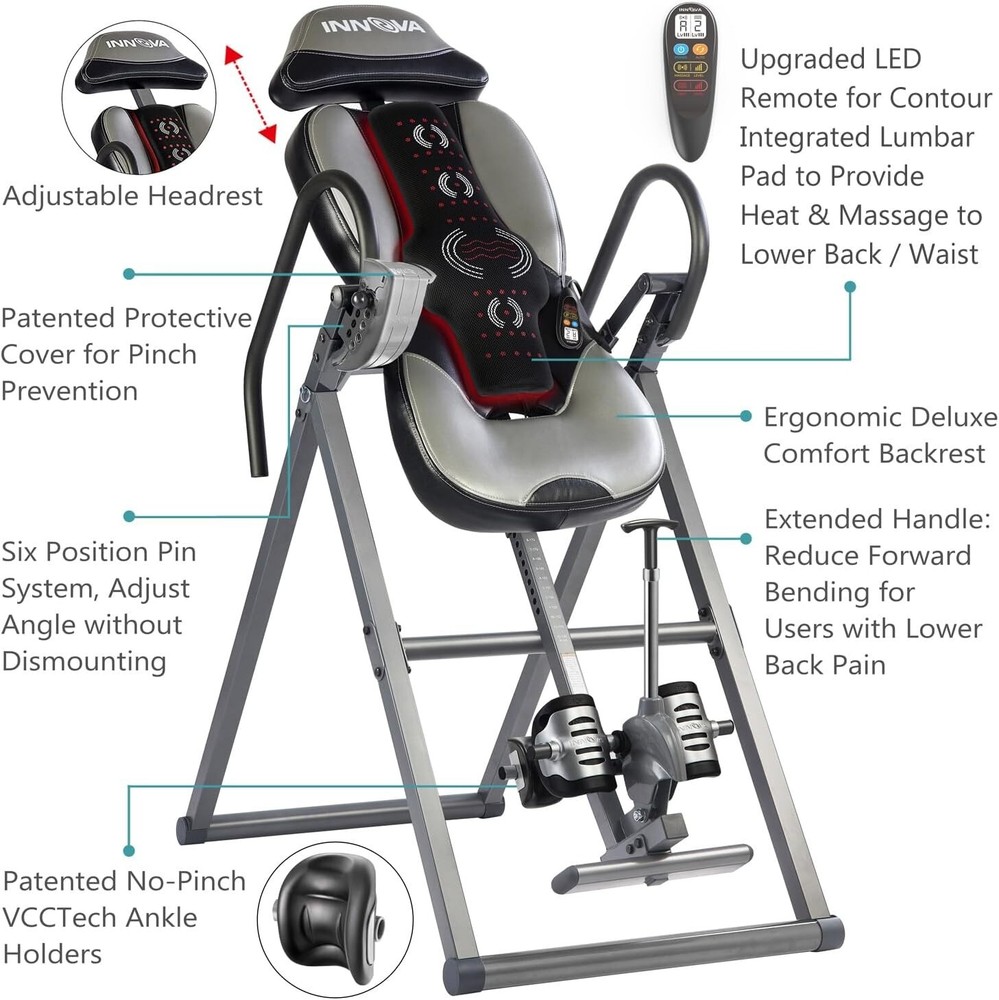 Advanced Heat and Massage Inversion Table Gray/Black