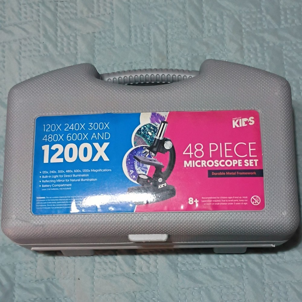 KIDS 48 Piece Microscope Set 1200X Ages 8+ Durable Metal Framework