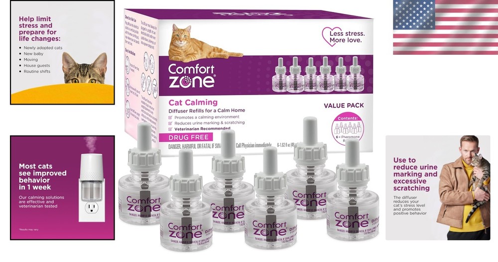 Trusted 6 Pack Cat Calming Diffuser Refills - 30-Day Stress Relief Solution