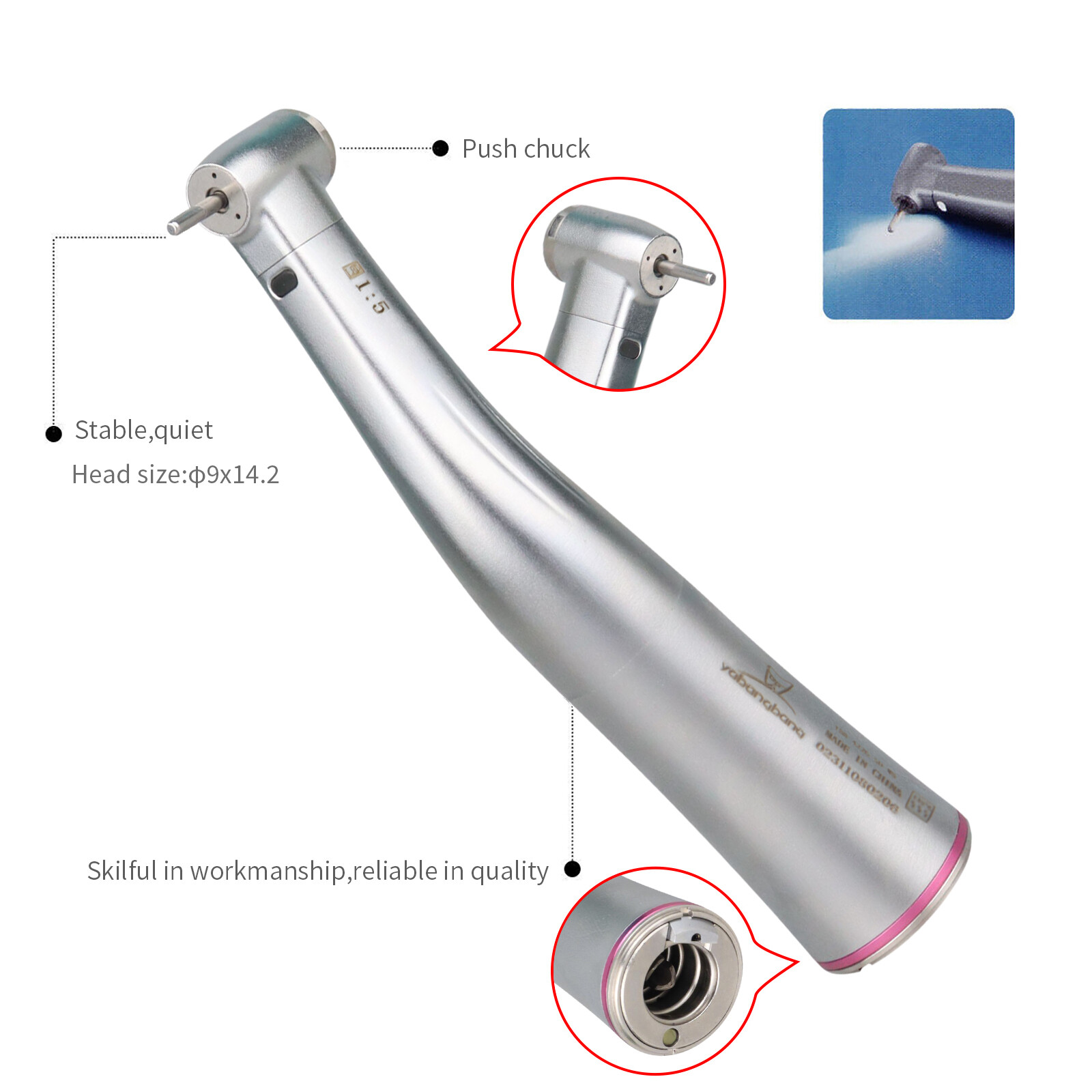 Dental 1:5 LED Fiber Optic Contra Angle Handpiece compatible NSK Ti-MAX X95L