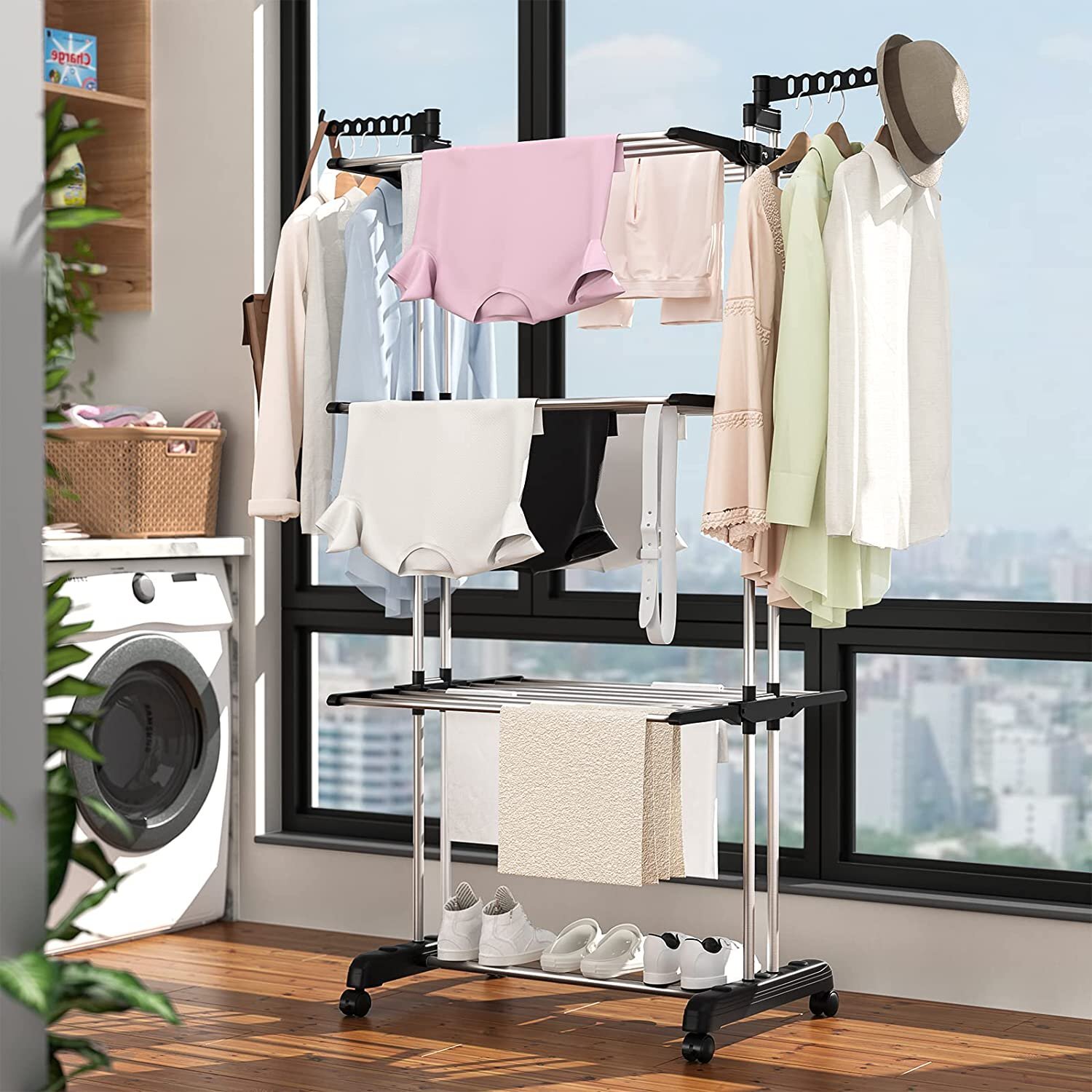 Clothes Drying Rack Folding Clothes Rail Clothe Rack Laundry Garment Dryer Stand
