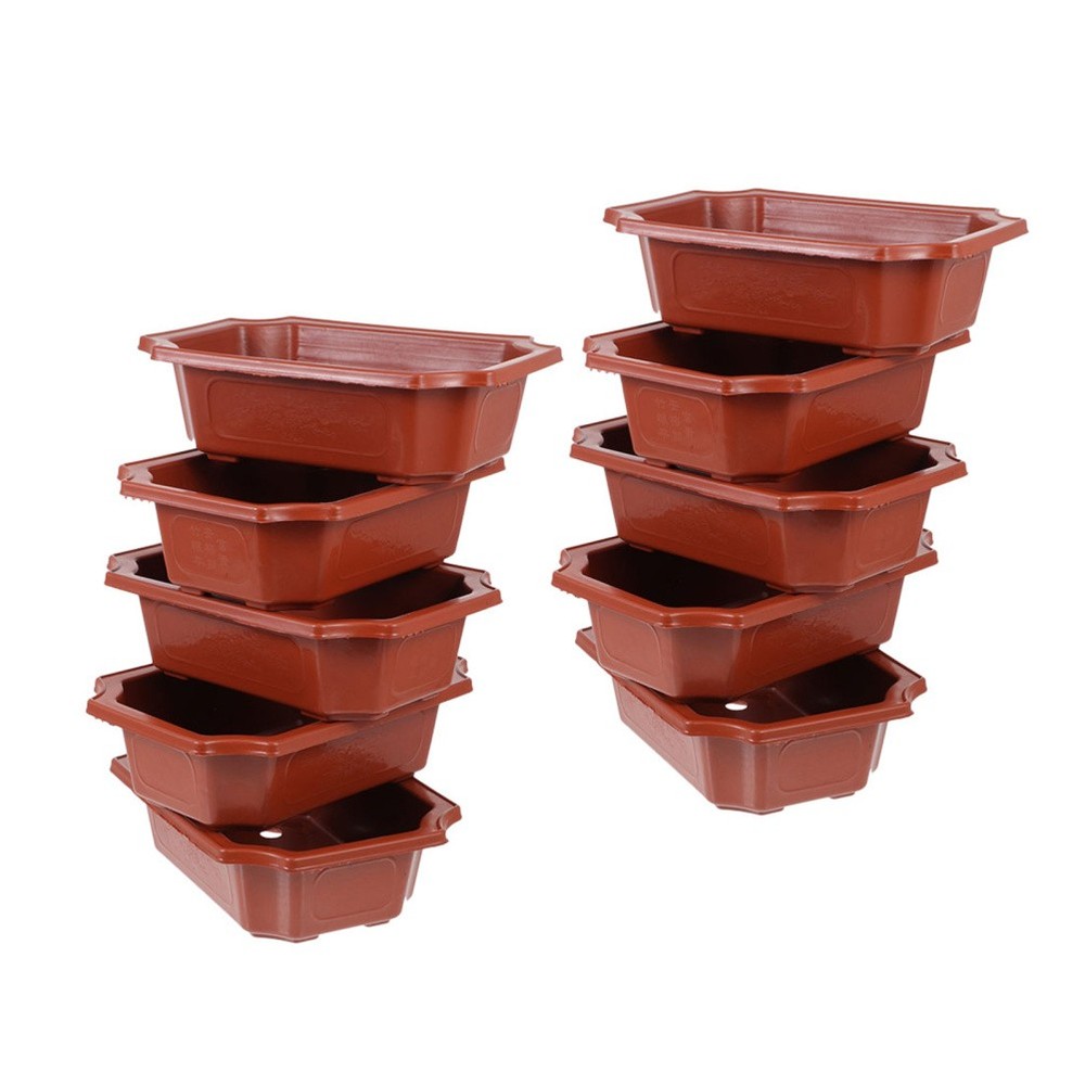 10 Pcs Rectangular Plastic Bonsai Flower Pot Vintage Style Indoor Planter