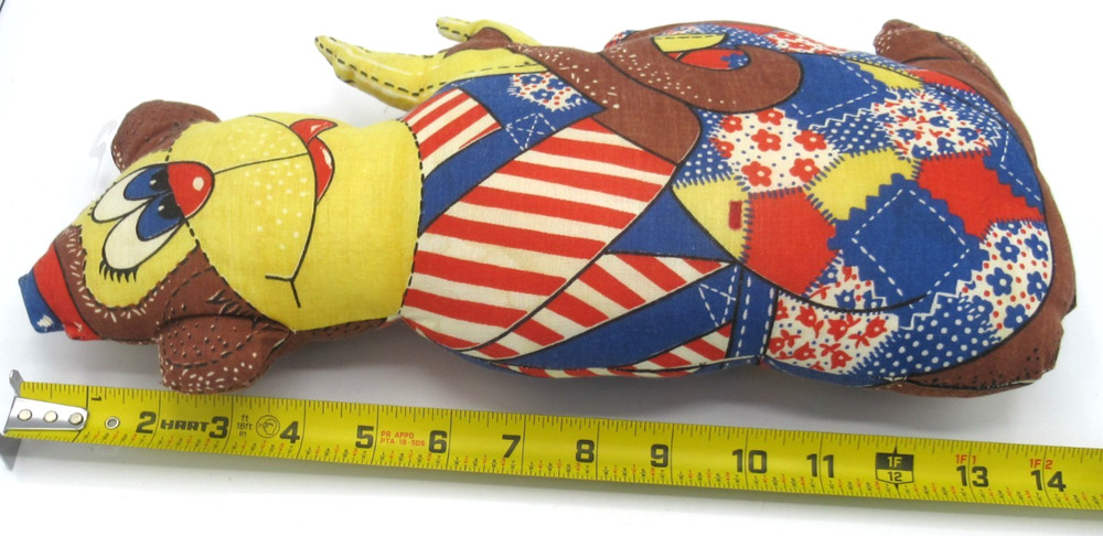 Vintage Cut Sew Patchwork Monkey Pillow 14" Stuffed Toy Doll Completed