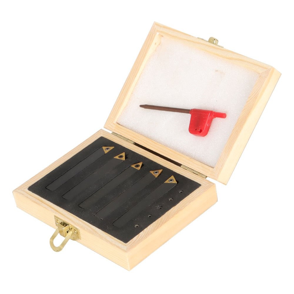 5Pcs 3/8" Lathe Indexable Carbide Insert + Turning Tooling Bit Holder Set