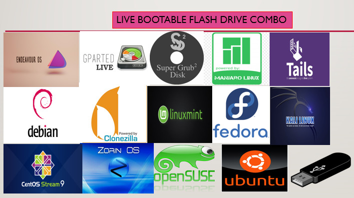 14 in 1 Linux Live USB BOOTABLE Multiboot LINUX Tools 64bit 64GB