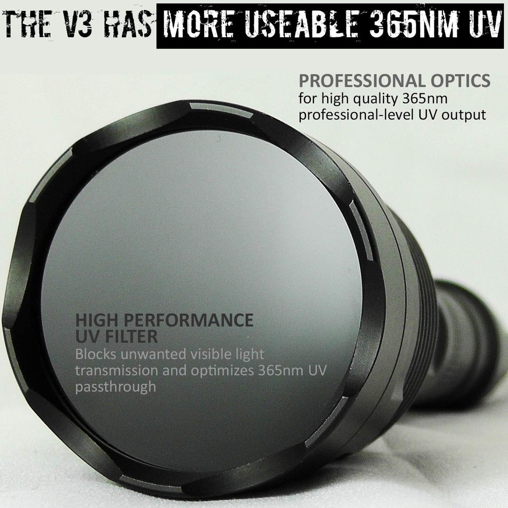 New V3 High Definition 365nm UV Flashlight - Long Range & Intense Light