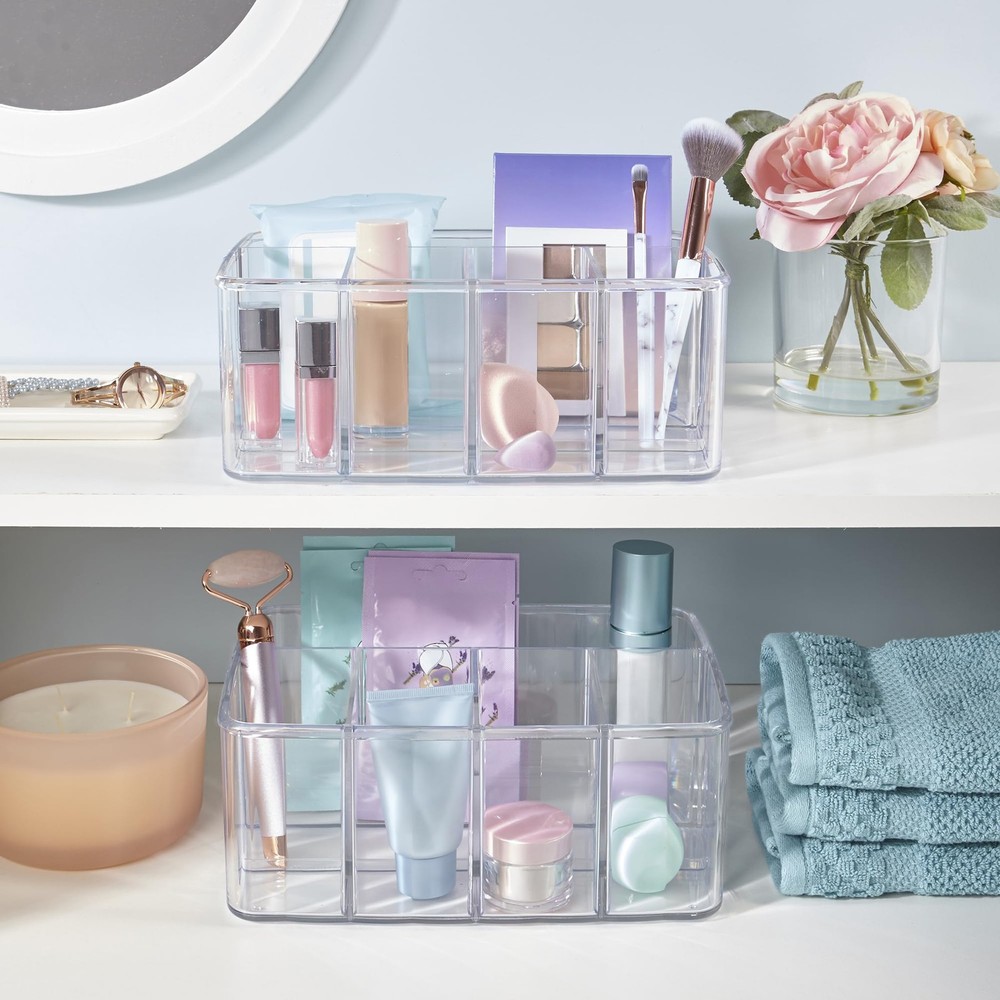 5 Divider Clear Organizer, Vanity Desk Tray, Plastic Storage Container