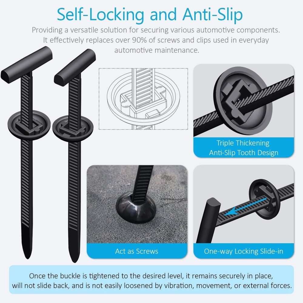 Universal 50 Pack Nylon Cable Tie Buckles - Weatherproof, Self-Locking Design