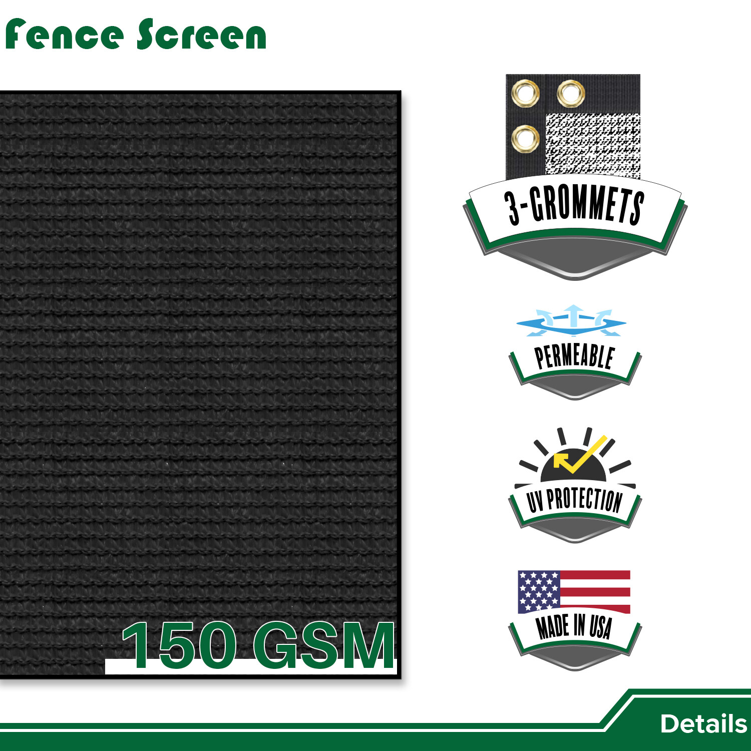 4' 5' 6' 8' tall Fence Privacy Screen Shade Cover Windscreen Mesh Garden-Black