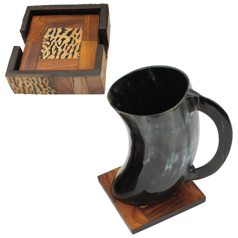 Natural Medieval Viking Dining Bovine Horn Beer Ale Drinking Cup Mug with Handle