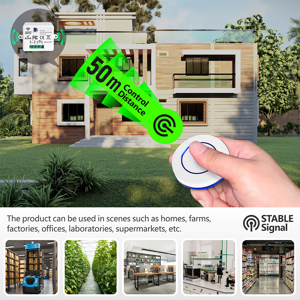 Wireless Smart Light Switch Relay Receiver 110V 220V Round Button Transmitter