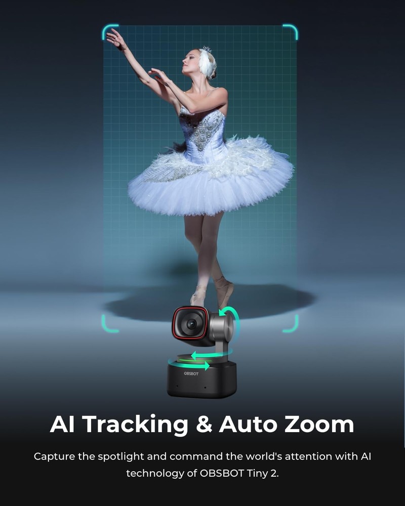 OBSBOT Tiny 2 Webcam 4K Voice Control PTZ, AI Tracking Multi-Mode & 2