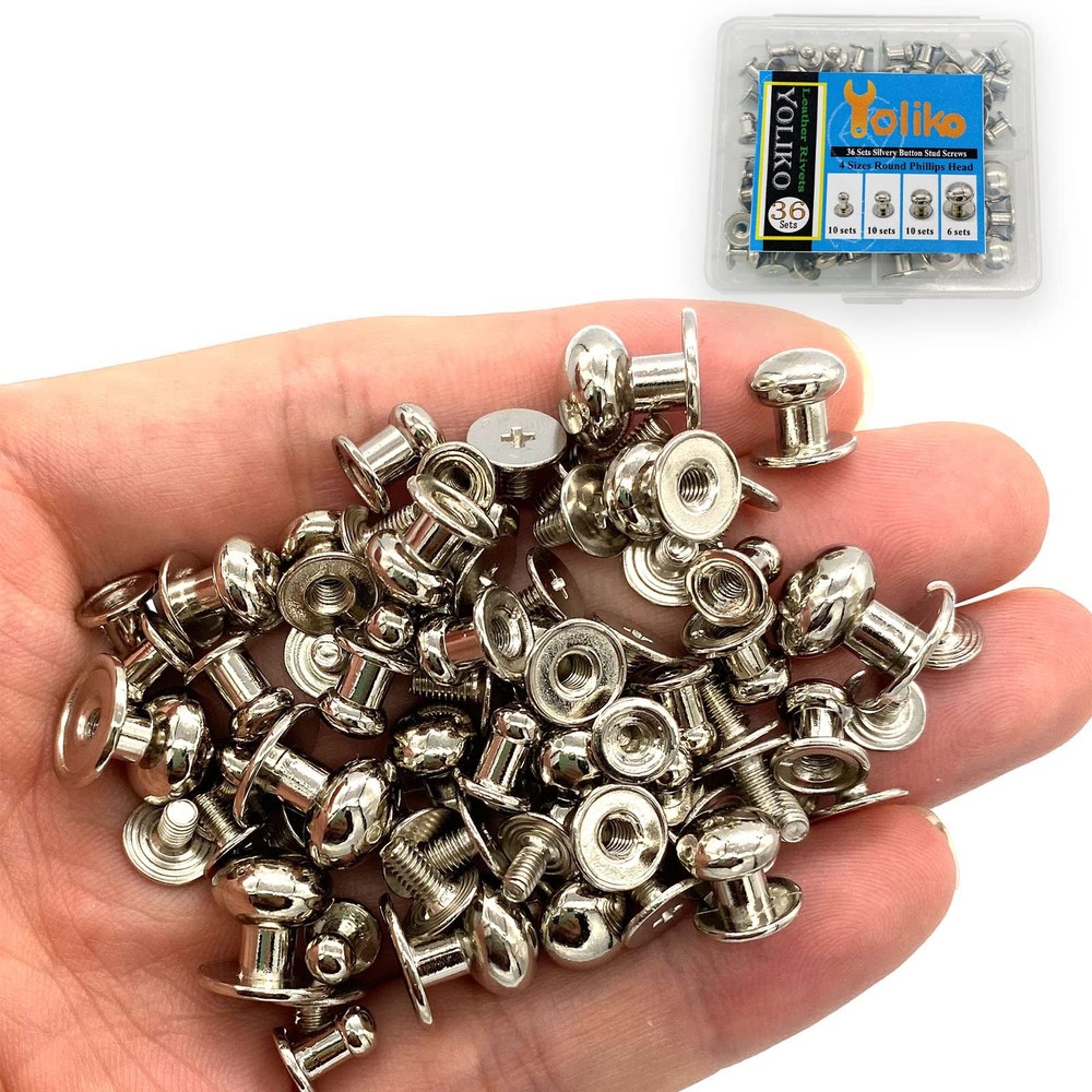 36 Pack 4 Sizes Silver Round Phillips Head Button Stud Screws(Round Head Diam...
