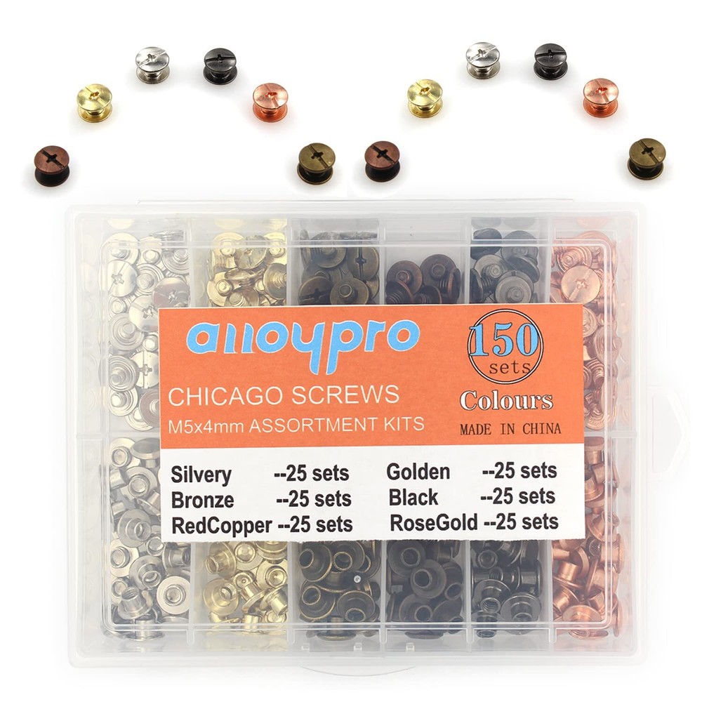 150 Sets Chicago Screws Assorted Kit 6 Color Leather Rivets Screw Rivets Flat...