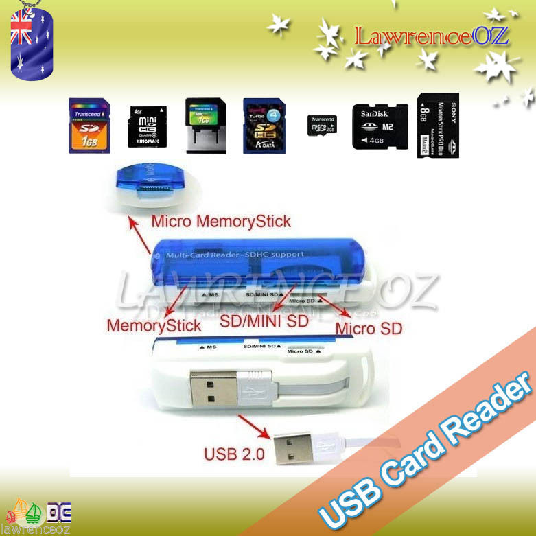 USB 2.0 Mini Compact SDHC SDXC MicroSD MicroSDHC Micro SDXC Memory Card Reader