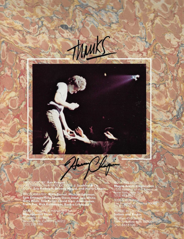 HARRY CHAPIN 16 page ON THE ROAD PROGRAM