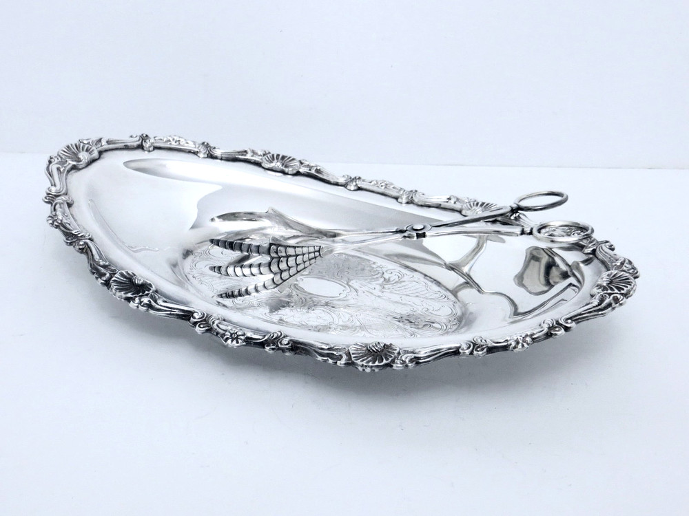 OLD ENGLISH ROCOCO COPPER BROS. DOUBLE LINED LG PASTRY BREAD TRAY*& CLAW TONGS