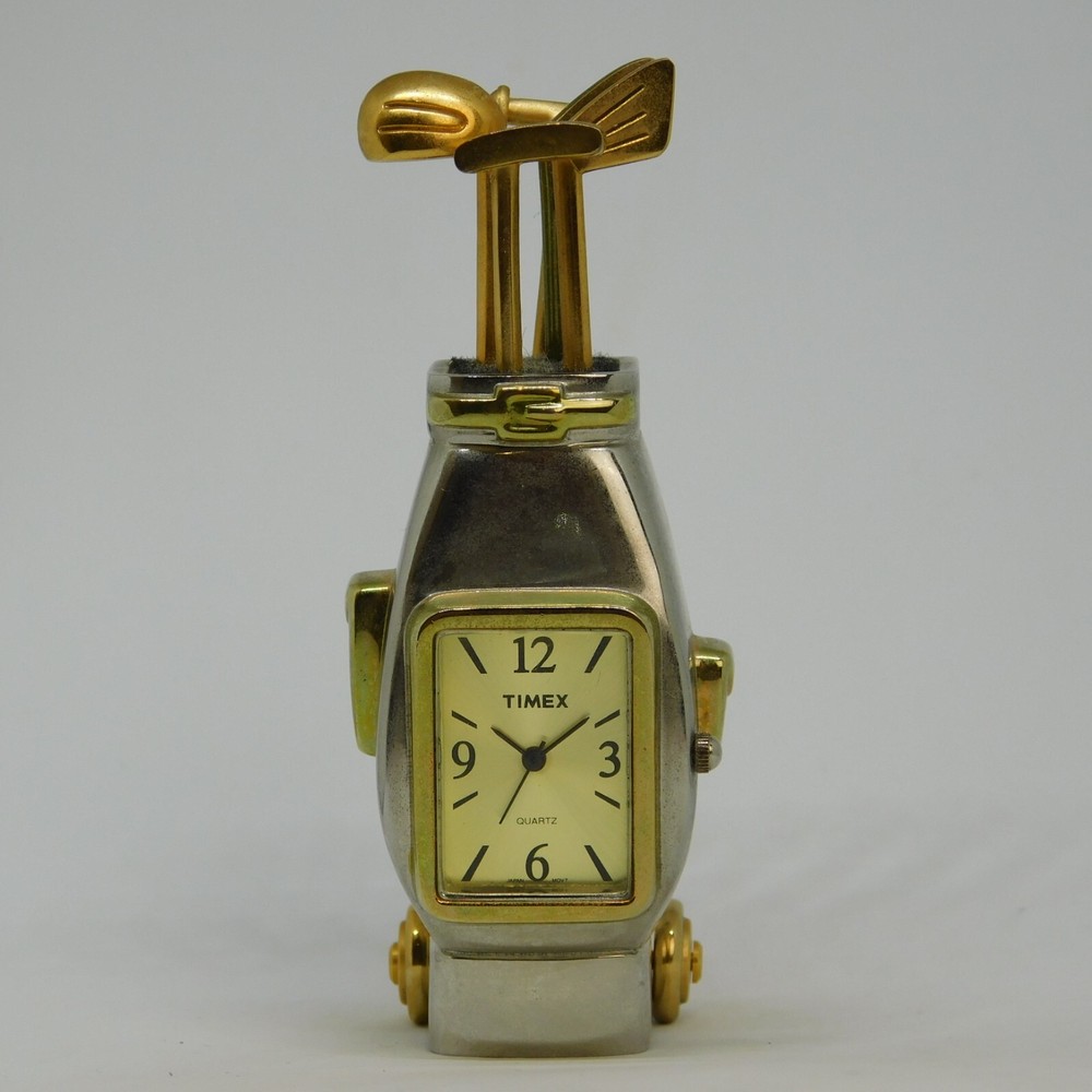Timex Golf Two Tone Quartz Analog Table Clock New Battery