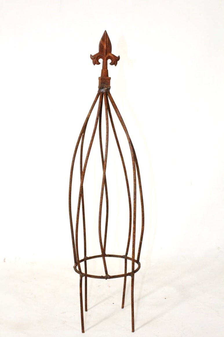 19" Twist Plant Support Garden Trellis Topiary, Rusty Wrought Iron Obelisk
