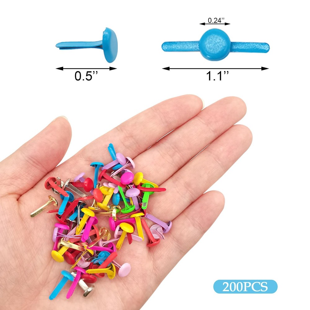 Multicolor Split Pins Round Scrapbooking Brads Paper Fasteners 200 PCS