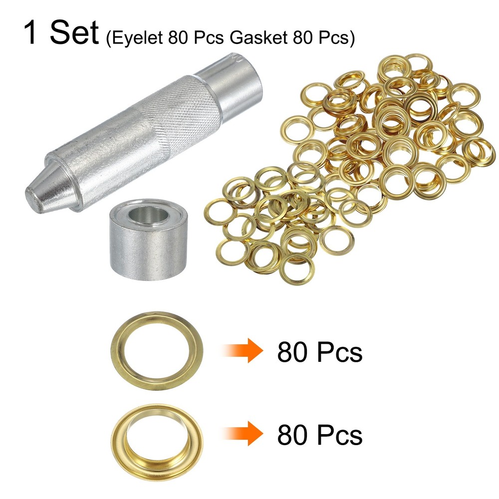 80Set Grommets Eyelets Kit 18mm Copper Eyelets with Setting Tool Gold