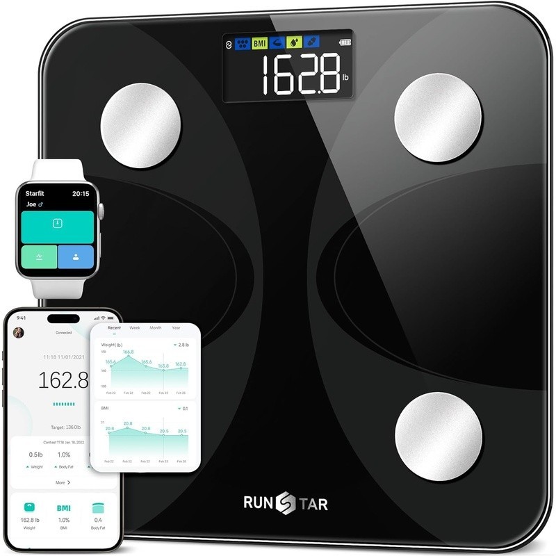Large LCD Body Fat Scale W/ Smart App 13 Data Analyzer Precision Measurements US