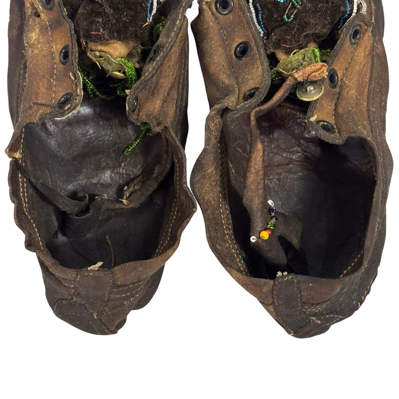 Old Antique Plains Native American Indian Beaded Moccasins Decorated Hide Shoes