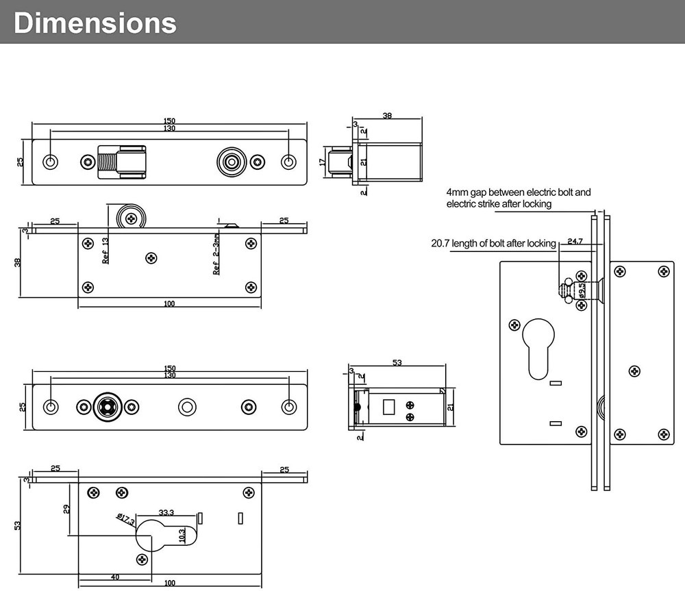 Dedicated Electric Bolt Lock for Sliding Door Fail Secure NO Mode