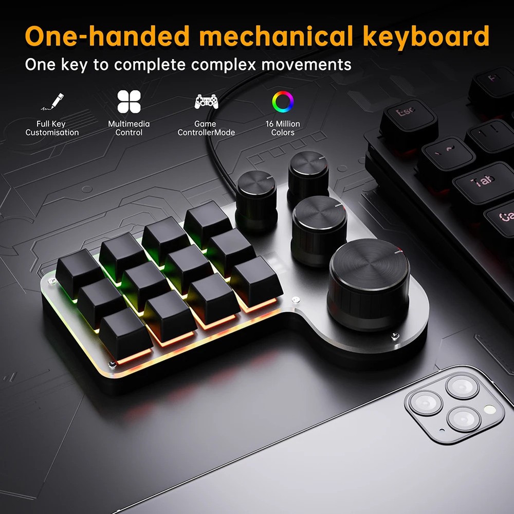 12 Keys 4 Knobs Mechanical Gaming Keyboard USB Wired/Bluetooth-Compatible Macro