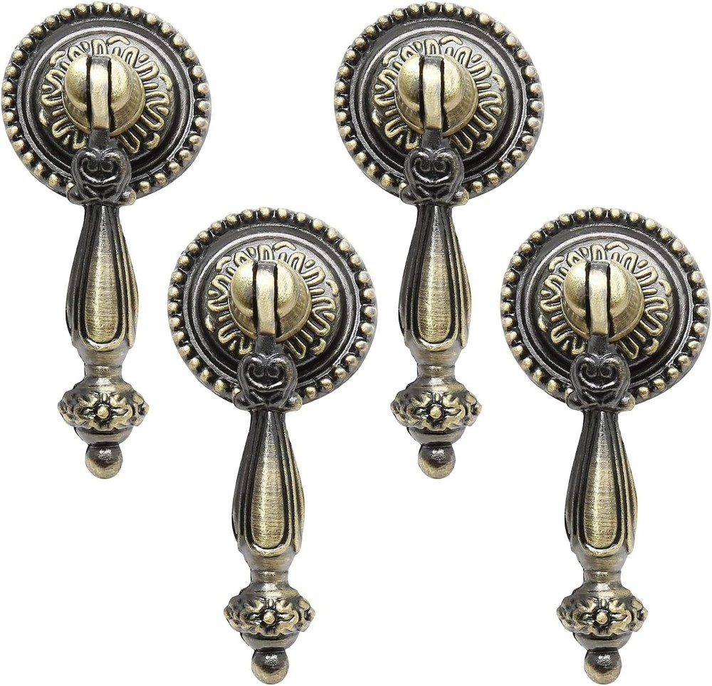 4 Pack Antique Bronze Cabinet Pull Handles – Vintage Tear Drop Drawer Knobs, Dec