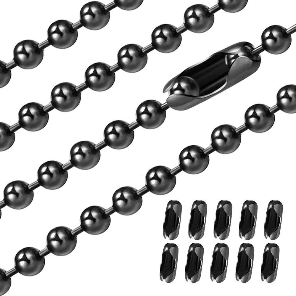 Black Ceiling Fan Pull Chain, 120" Extra Long Rust Proof 3Mm Beaded Ball Light