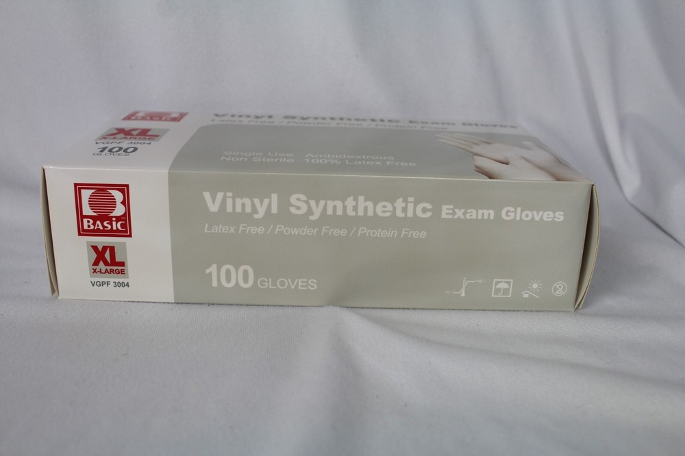 3 Boxes Basic Vinyl Synmax Exam Gloves 100 Ea Box XL VGPF3004