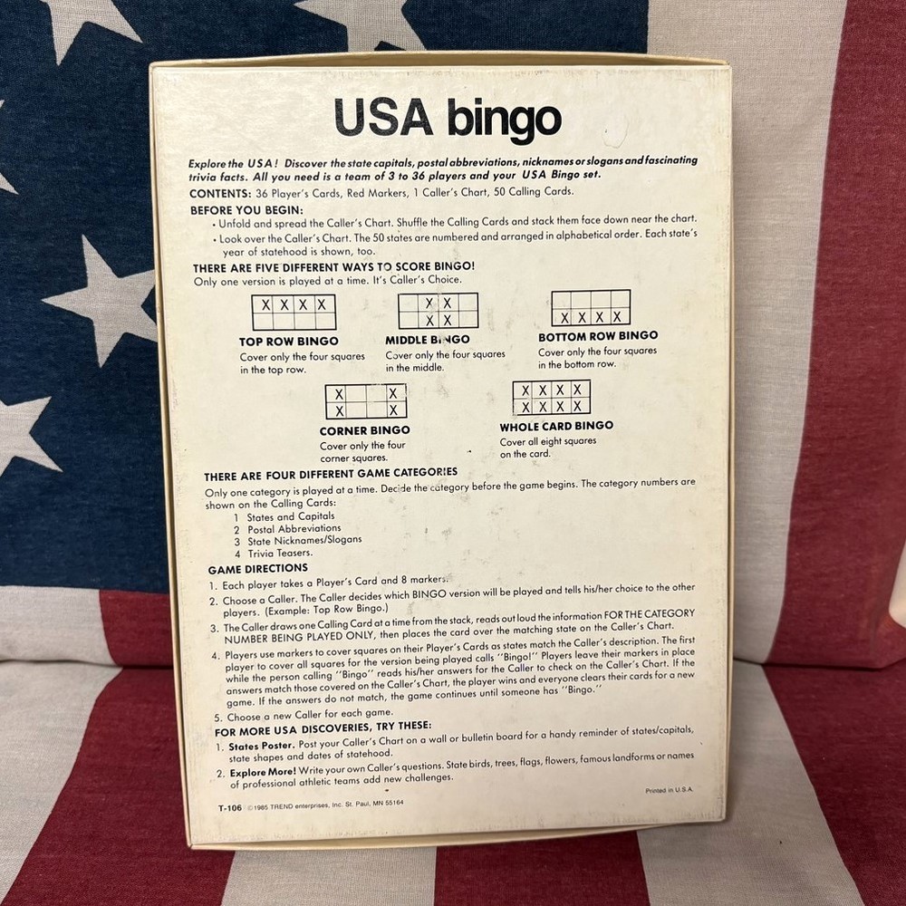 NUMBERS BINGO educational game Trend Enterprises arithmetic 1985 classroom math