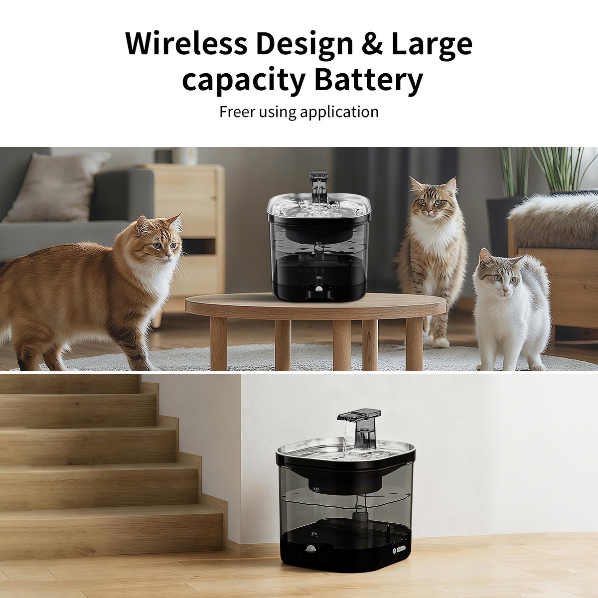 Cat Water Fountain Cordless, 68oz Automatic Pet Water Fountain with Filter