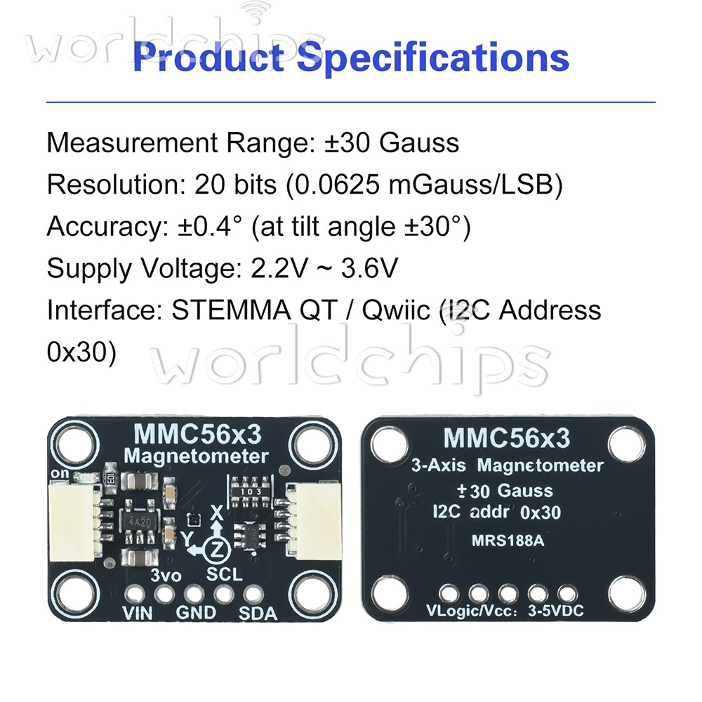 MMC5603 Three-axis Magnetometer Module Compatible with STEMMA QT/Qwiic interface