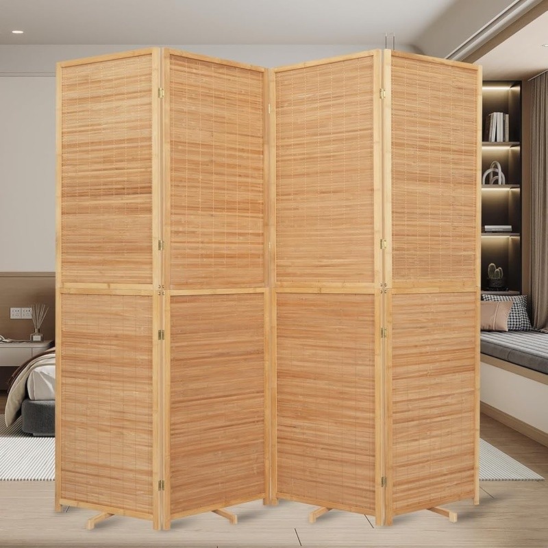 Bamboo Room Divider 4 Panel Folding Privacy Screen Decorative Partition Portable
