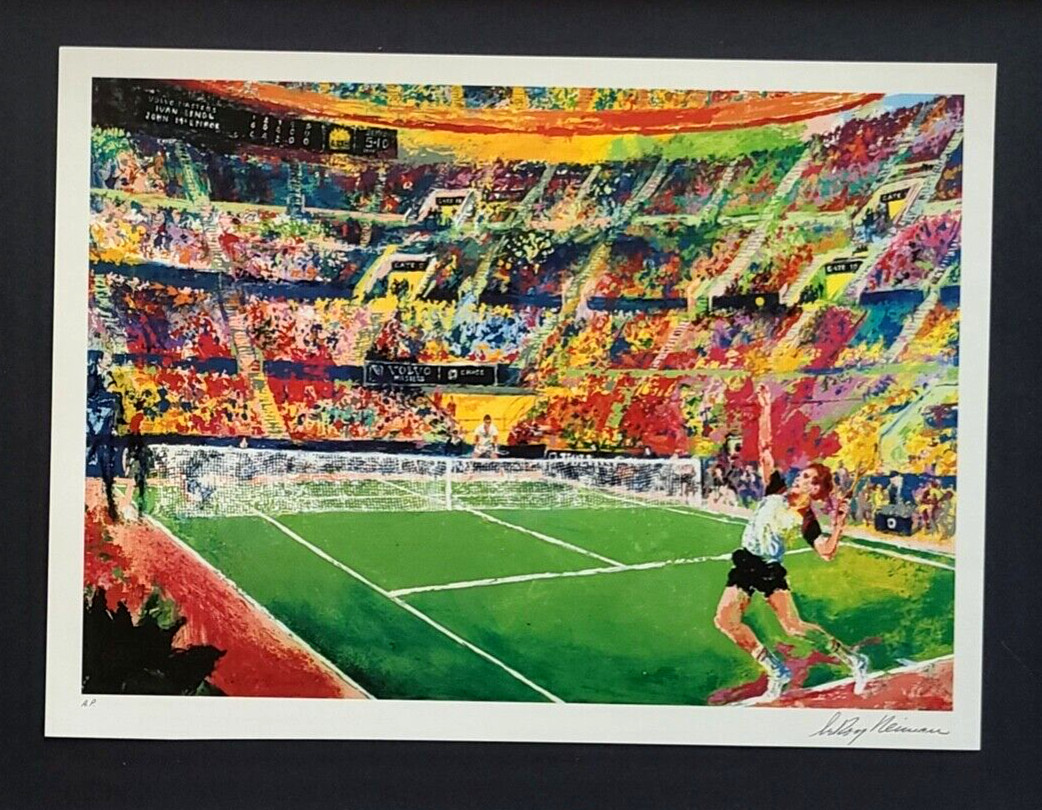 LEROY NEIMAN + 1980's VINTAGE SIGNED PRINT FRAMED + " LENDL VS MCENROE "